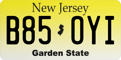 NJ license plate B85OYI