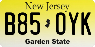 NJ license plate B85OYK