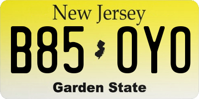 NJ license plate B85OYO