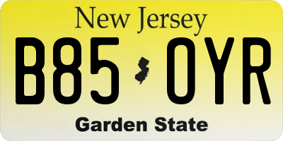 NJ license plate B85OYR