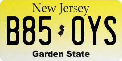 NJ license plate B85OYS