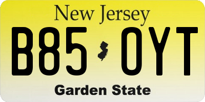 NJ license plate B85OYT