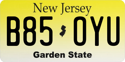 NJ license plate B85OYU