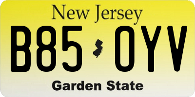 NJ license plate B85OYV