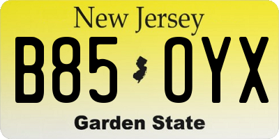 NJ license plate B85OYX