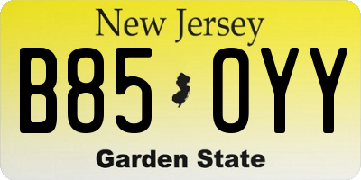 NJ license plate B85OYY