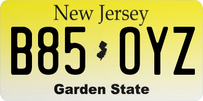 NJ license plate B85OYZ
