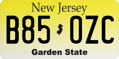 NJ license plate B85OZC