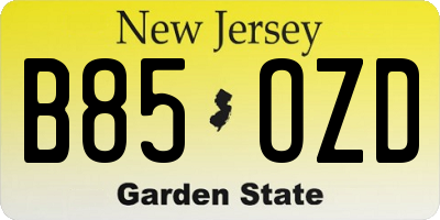 NJ license plate B85OZD