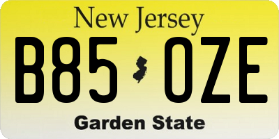 NJ license plate B85OZE