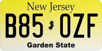 NJ license plate B85OZF