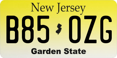 NJ license plate B85OZG