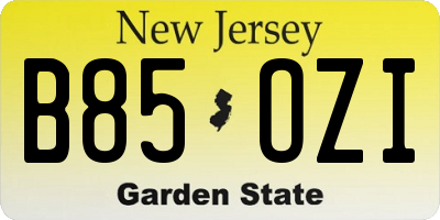 NJ license plate B85OZI