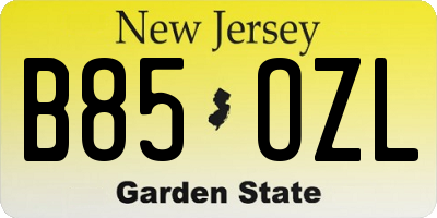 NJ license plate B85OZL
