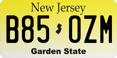 NJ license plate B85OZM