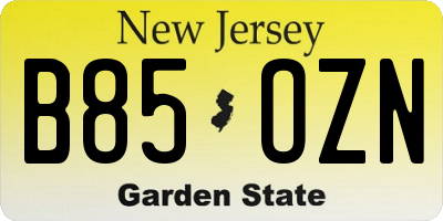NJ license plate B85OZN