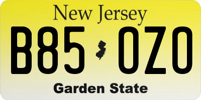 NJ license plate B85OZO