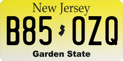 NJ license plate B85OZQ