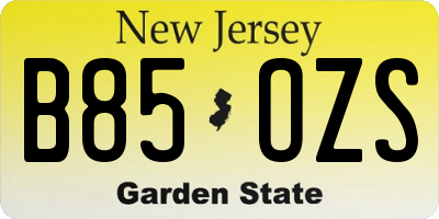 NJ license plate B85OZS