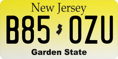 NJ license plate B85OZU