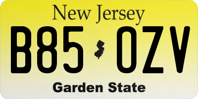 NJ license plate B85OZV