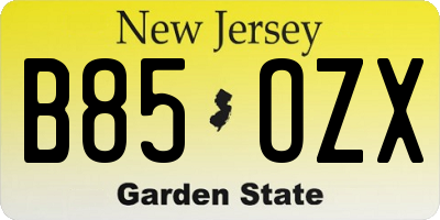 NJ license plate B85OZX