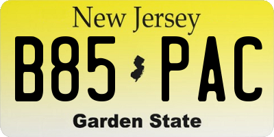NJ license plate B85PAC