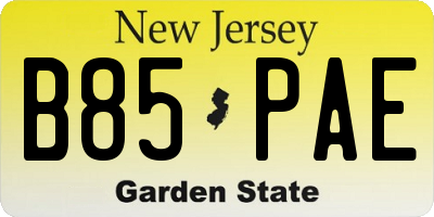 NJ license plate B85PAE