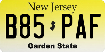 NJ license plate B85PAF