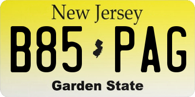 NJ license plate B85PAG