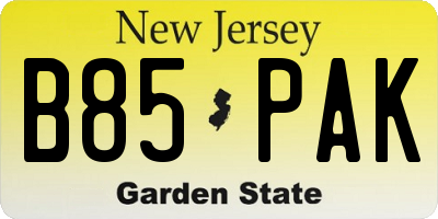NJ license plate B85PAK
