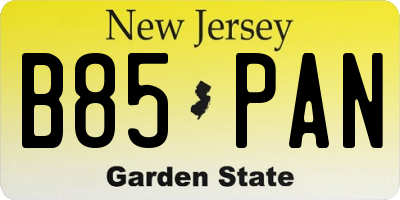 NJ license plate B85PAN
