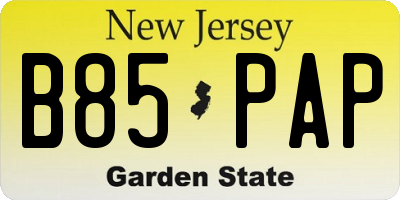 NJ license plate B85PAP