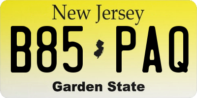 NJ license plate B85PAQ