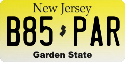 NJ license plate B85PAR