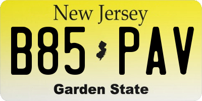 NJ license plate B85PAV