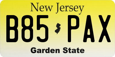 NJ license plate B85PAX