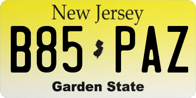 NJ license plate B85PAZ
