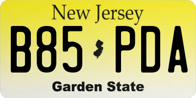 NJ license plate B85PDA