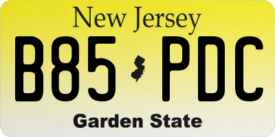 NJ license plate B85PDC