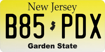 NJ license plate B85PDX