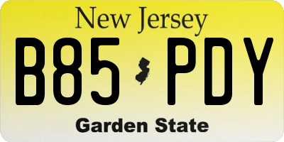 NJ license plate B85PDY