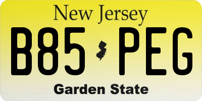 NJ license plate B85PEG