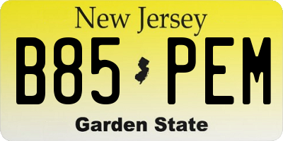 NJ license plate B85PEM