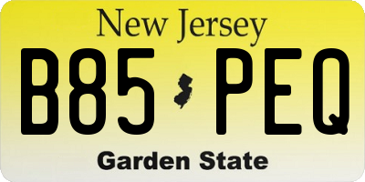 NJ license plate B85PEQ