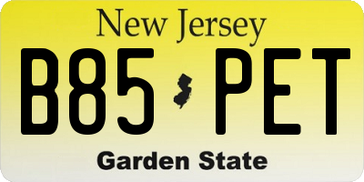 NJ license plate B85PET