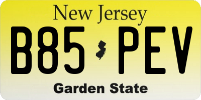 NJ license plate B85PEV