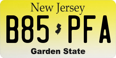NJ license plate B85PFA