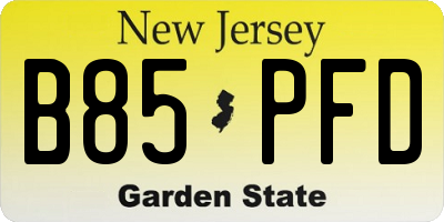NJ license plate B85PFD