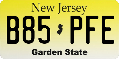 NJ license plate B85PFE